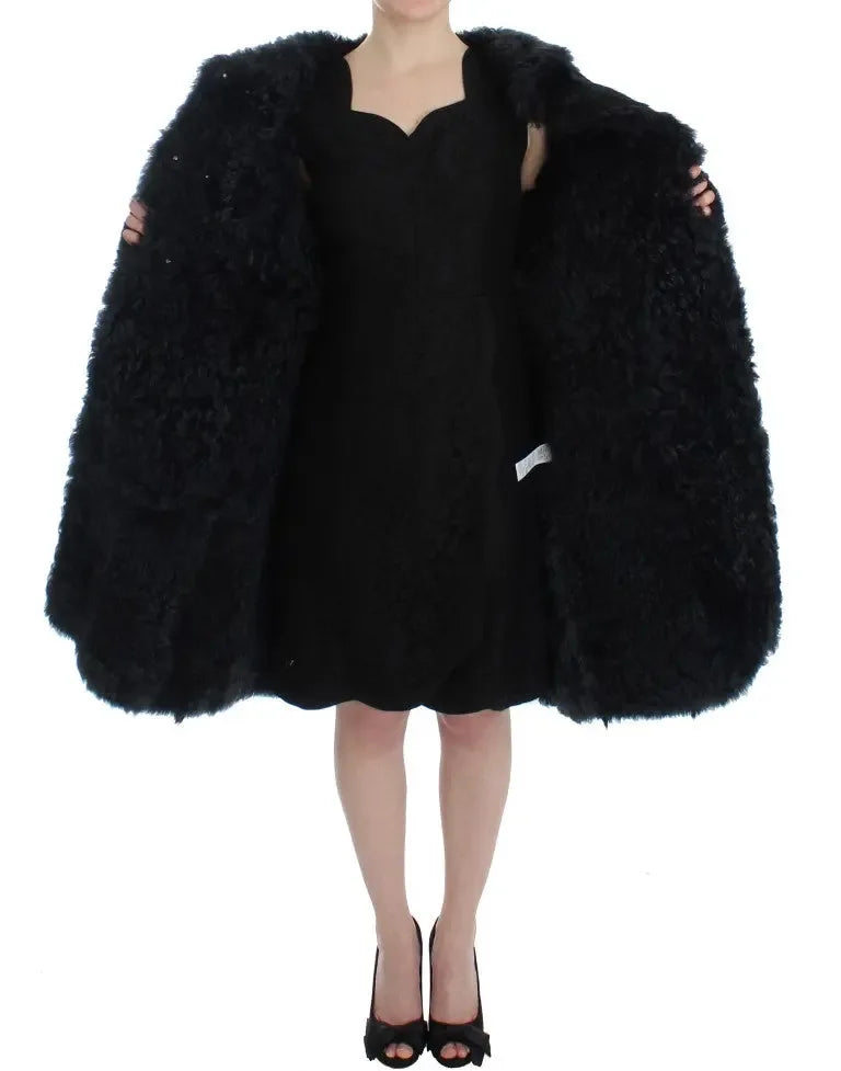 Dolce & Gabbana Black Goat Fur Shearling Long Jacket Coat - Zeiniez