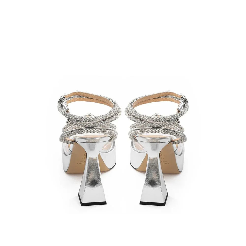 MACH & MACH Gray Leather Platform Sandals - Zeiniez