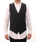 Dolce & Gabbana Gray Striped Wool Single Breasted Vest Dolce & Gabbana