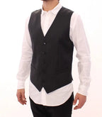 Dolce & Gabbana Gray Striped Wool Single Breasted Vest Dolce & Gabbana
