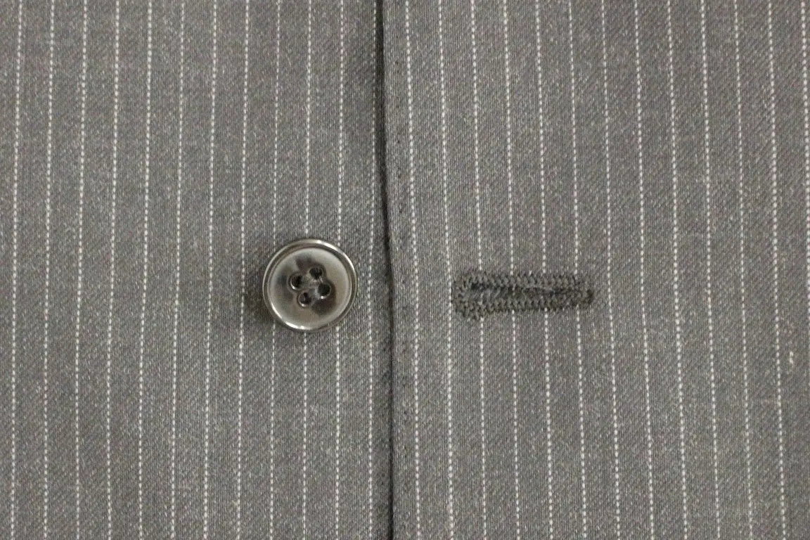 Dolce & Gabbana Gray Striped Wool Single Breasted Vest Dolce & Gabbana