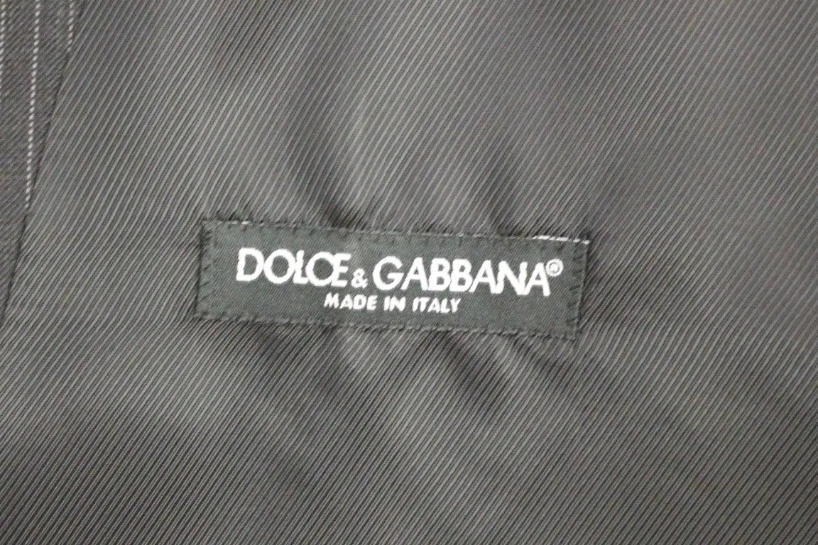 Dolce & Gabbana Gray Striped Wool Single Breasted Vest Dolce & Gabbana