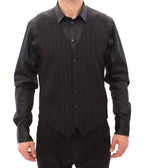 Dolce & Gabbana Black Striped Wool Logo Vest Dolce & Gabbana