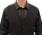 Dolce & Gabbana Black Striped Wool Logo Vest Dolce & Gabbana