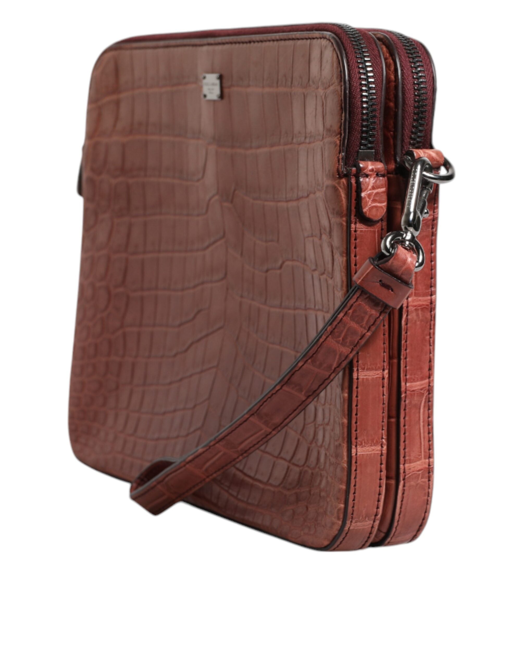 Dolce & Gabbana Bordeaux Croc Leather Logo Plaque Men Briefcase Bag - Zeiniez