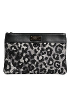 Dolce & Gabbana Multicolor Leopard Jacquard Logo Plaque Men Pouch Bag - Zeiniez