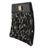 Dolce & Gabbana Multicolor Leopard Jacquard Logo Plaque Men Pouch Bag - Zeiniez