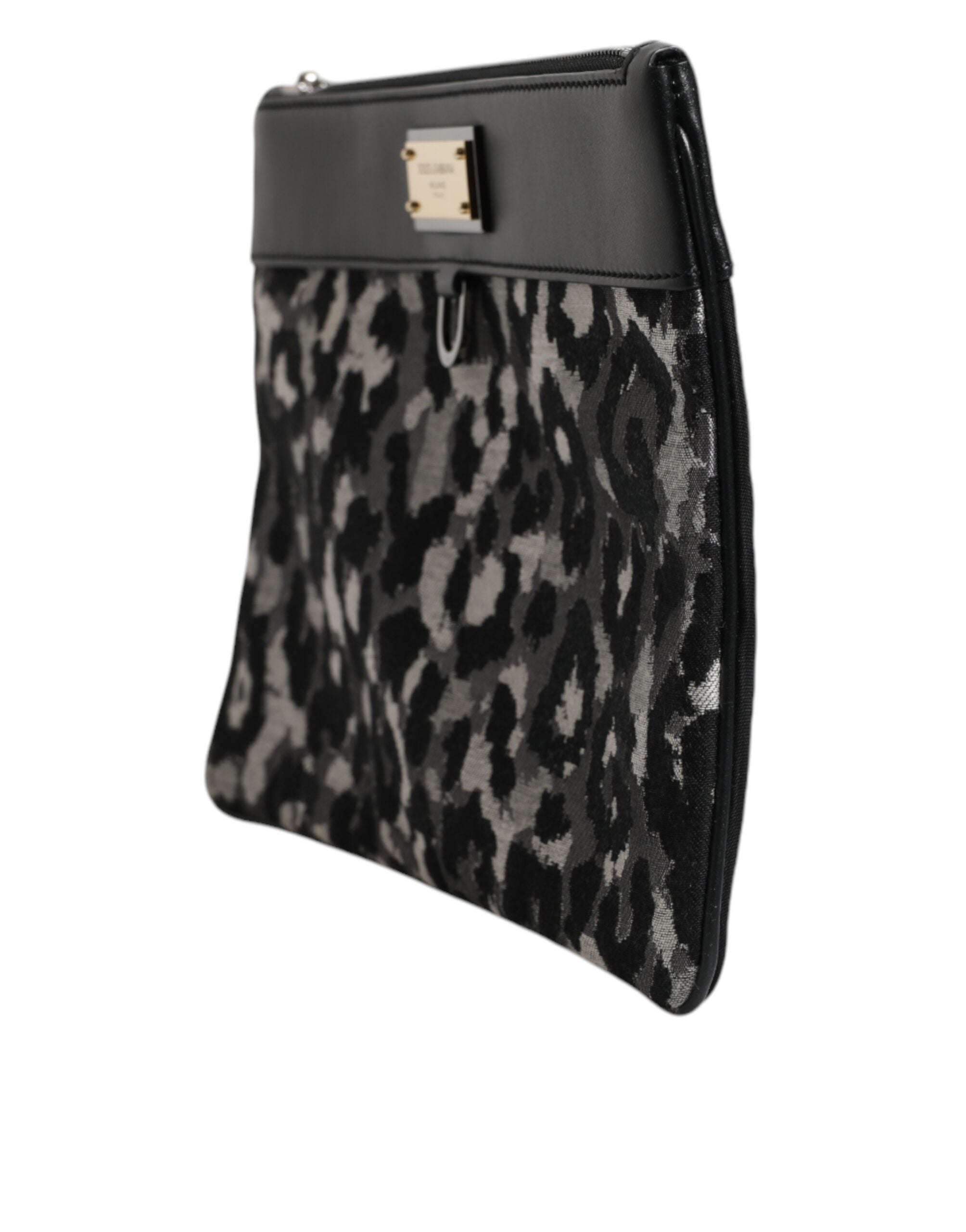 Dolce & Gabbana Multicolor Leopard Jacquard Logo Plaque Men Pouch Bag - Zeiniez