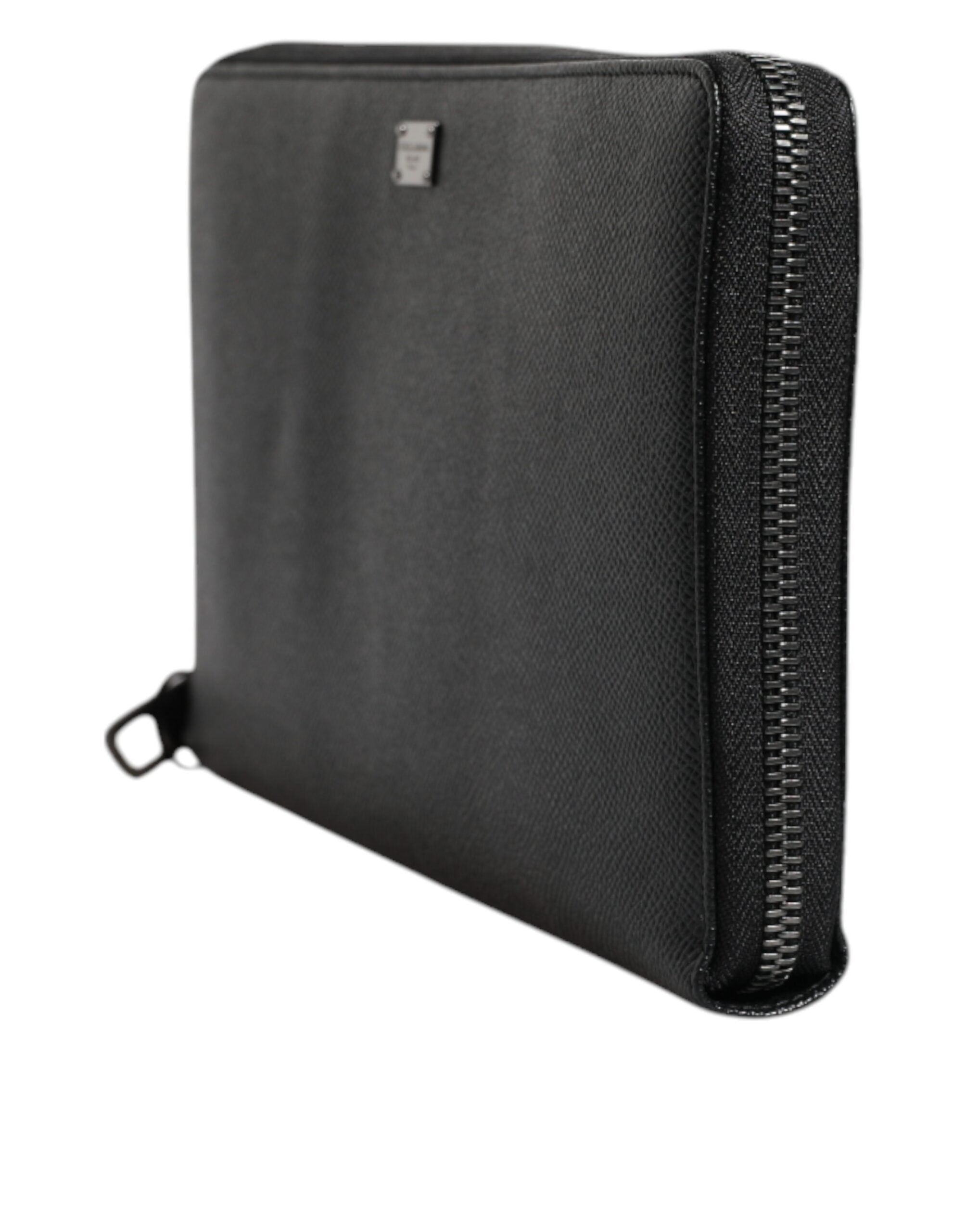 Dolce & Gabbana Black Calfskin Leather Logo Zip Around Continental Wallet - Zeiniez