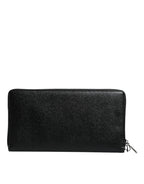 Dolce & Gabbana Black Calfskin Leather Logo Zip Around Continental Wallet - Zeiniez