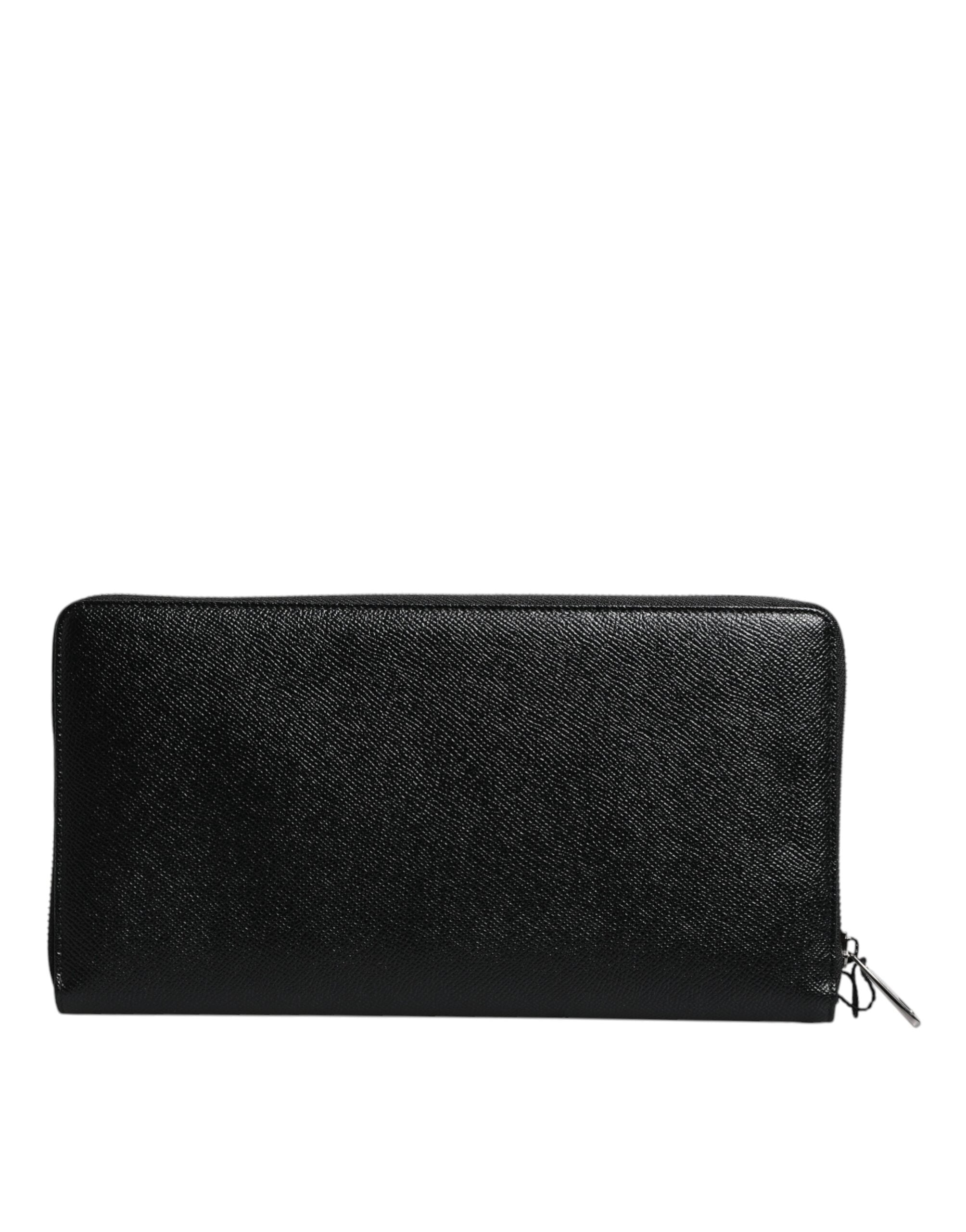 Dolce & Gabbana Black Calfskin Leather Logo Zip Around Continental Wallet - Zeiniez