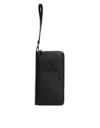 Dolce & Gabbana Black Calfskin Leather Logo Zip Around Continental Wallet - Zeiniez