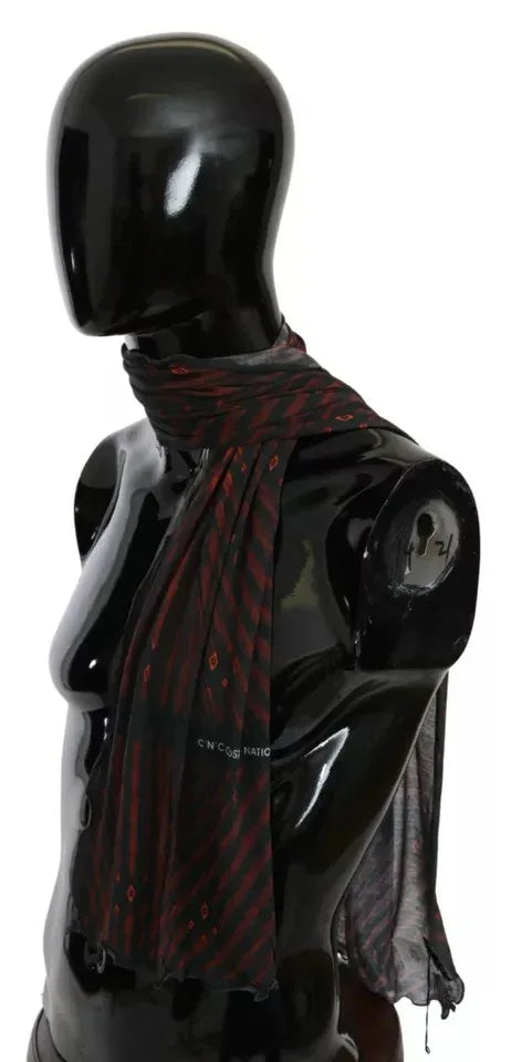 Costume National Black Red Viscose Foulard Branded Scarf - Zeiniez
