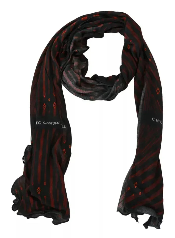 Costume National Black Red Viscose Foulard Branded Scarf - Zeiniez