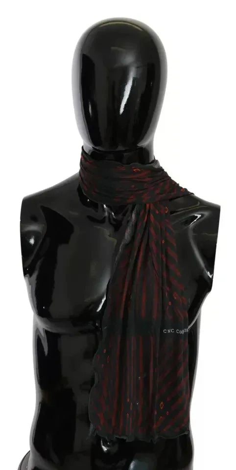 Costume National Black Red Viscose Foulard Branded Scarf - Zeiniez