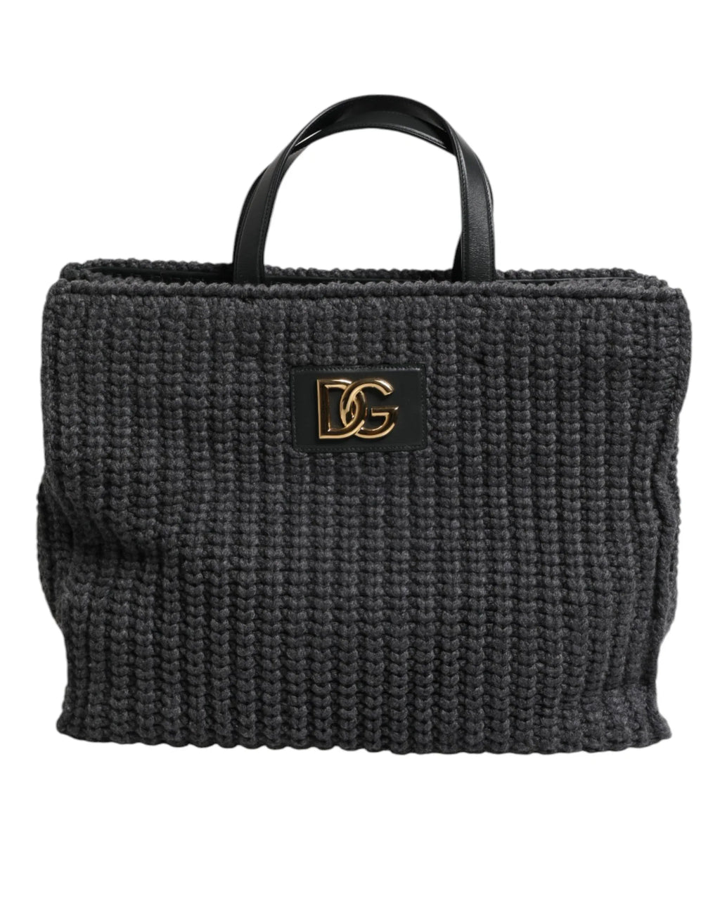 Dolce & Gabbana Black Large Knitted Crochet Shoulder Shopper DG Logo Bag - Zeiniez