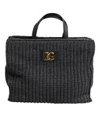Dolce & Gabbana Black Large Knitted Crochet Shoulder Shopper DG Logo Bag - Zeiniez