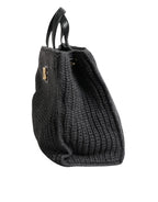 Dolce & Gabbana Black Large Knitted Crochet Shoulder Shopper DG Logo Bag - Zeiniez