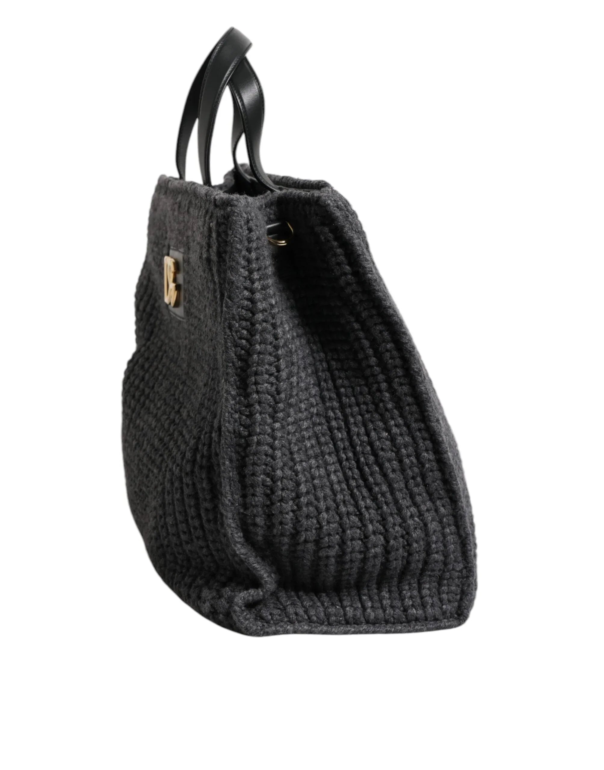 Dolce & Gabbana Black Large Knitted Crochet Shoulder Shopper DG Logo Bag - Zeiniez