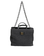Dolce & Gabbana Black Large Knitted Crochet Shoulder Shopper DG Logo Bag - Zeiniez