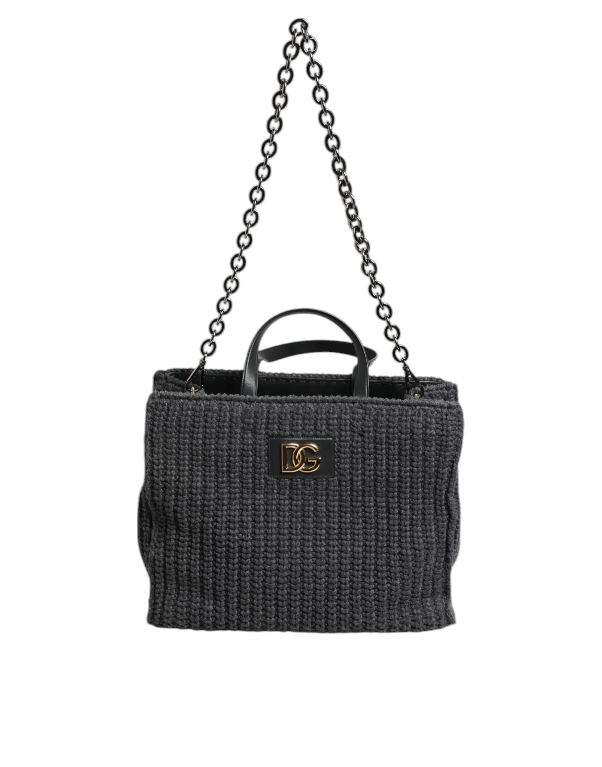 Dolce & Gabbana Black Large Knitted Crochet Shoulder Shopper DG Logo Bag - Zeiniez
