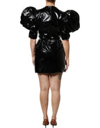 Dolce & Gabbana Black Patent Leather Puff Sleeves Mini Dress - Zeiniez