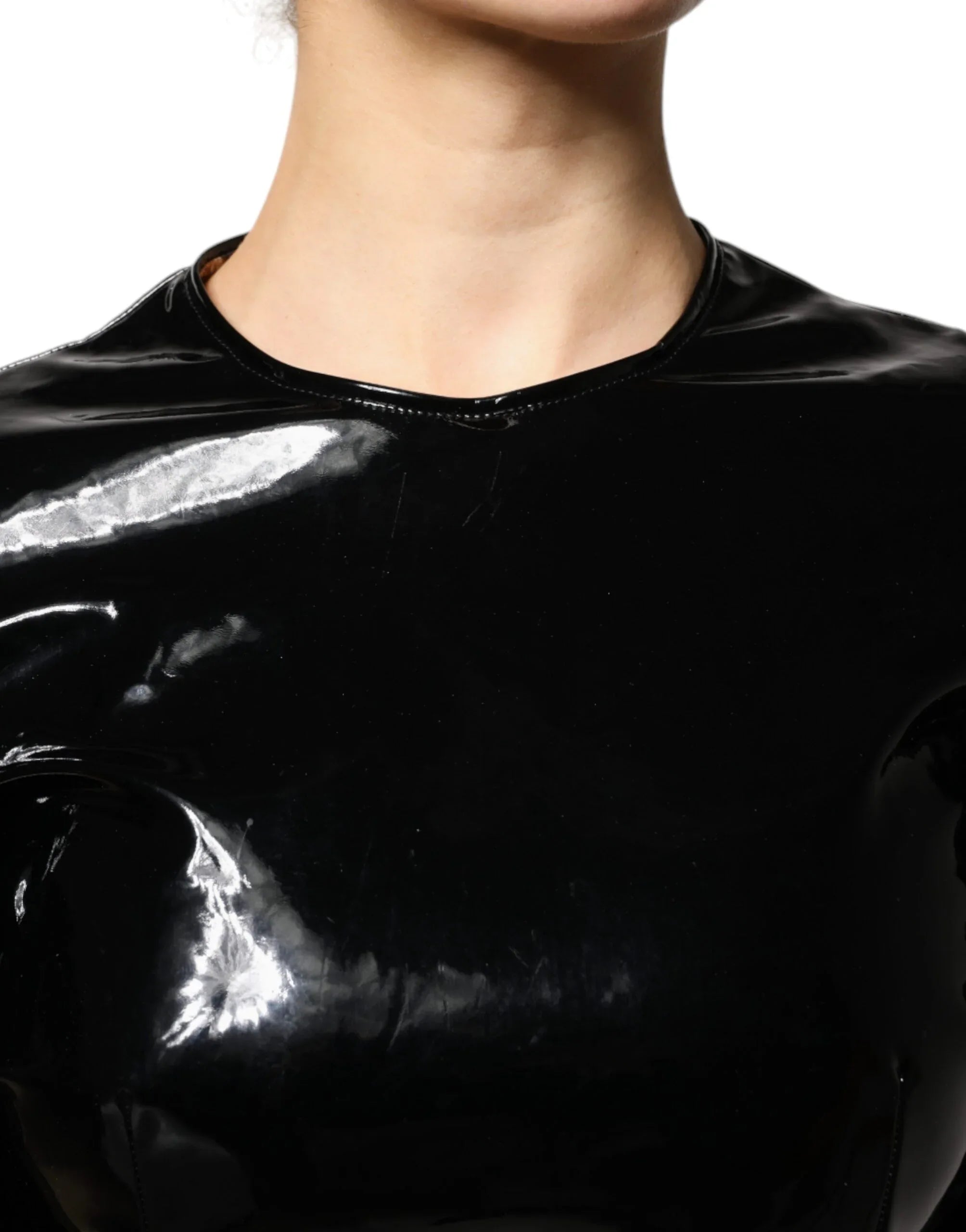 Dolce & Gabbana Black Patent Leather Puff Sleeves Mini Dress - Zeiniez