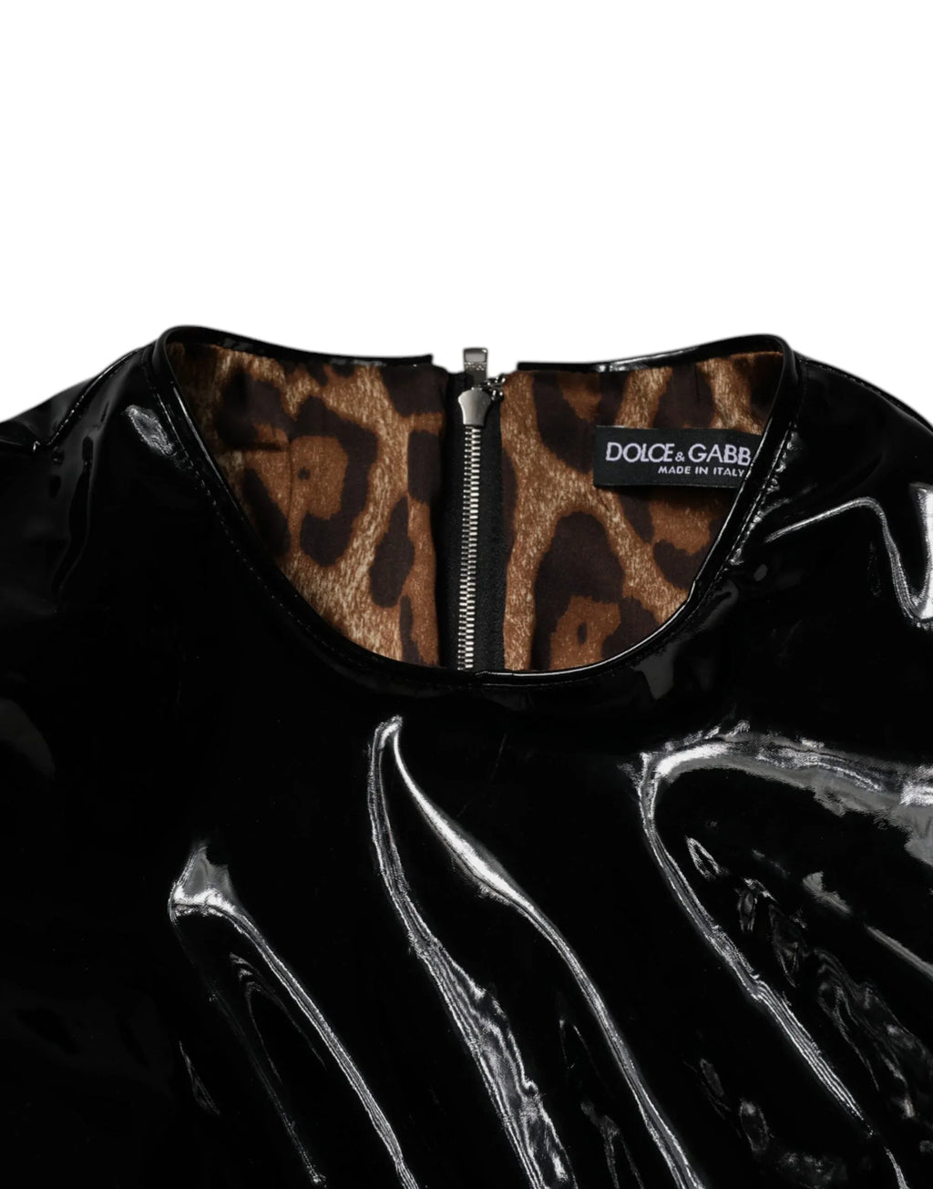 Dolce & Gabbana Black Patent Leather Puff Sleeves Mini Dress - Zeiniez