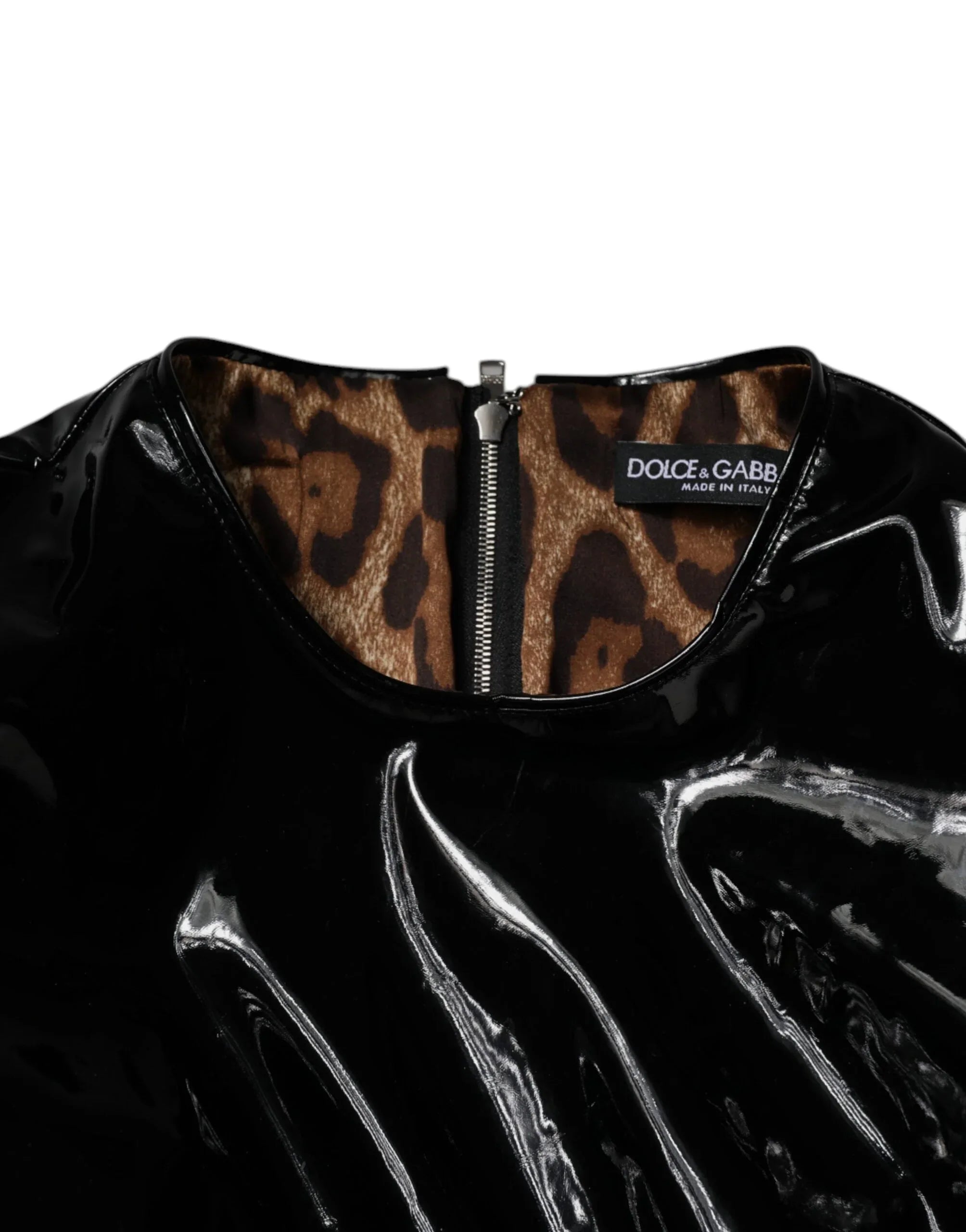 Dolce & Gabbana Black Patent Leather Puff Sleeves Mini Dress - Zeiniez