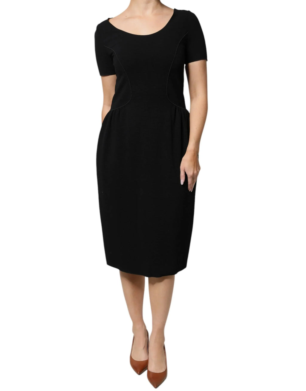Emporio Armani Black Viscose Short Sleeves Sheath Midi Dress - Zeiniez