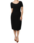 Emporio Armani Black Viscose Short Sleeves Sheath Midi Dress - Zeiniez