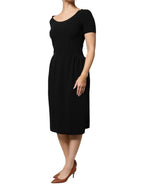 Emporio Armani Black Viscose Short Sleeves Sheath Midi Dress - Zeiniez