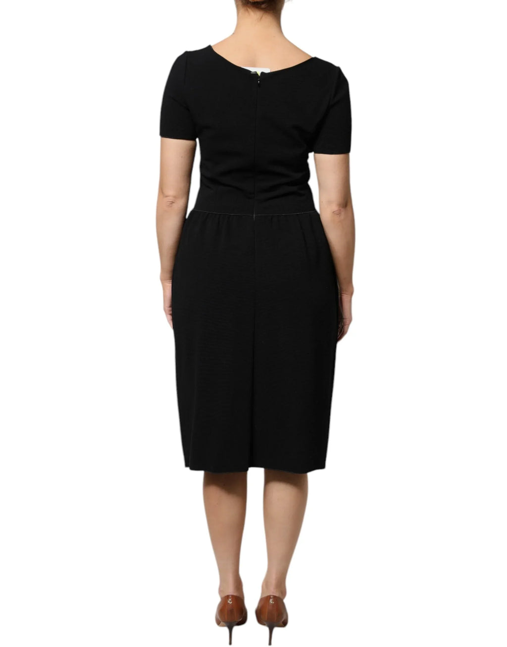Emporio Armani Black Viscose Short Sleeves Sheath Midi Dress - Zeiniez