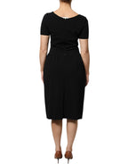Emporio Armani Black Viscose Short Sleeves Sheath Midi Dress - Zeiniez