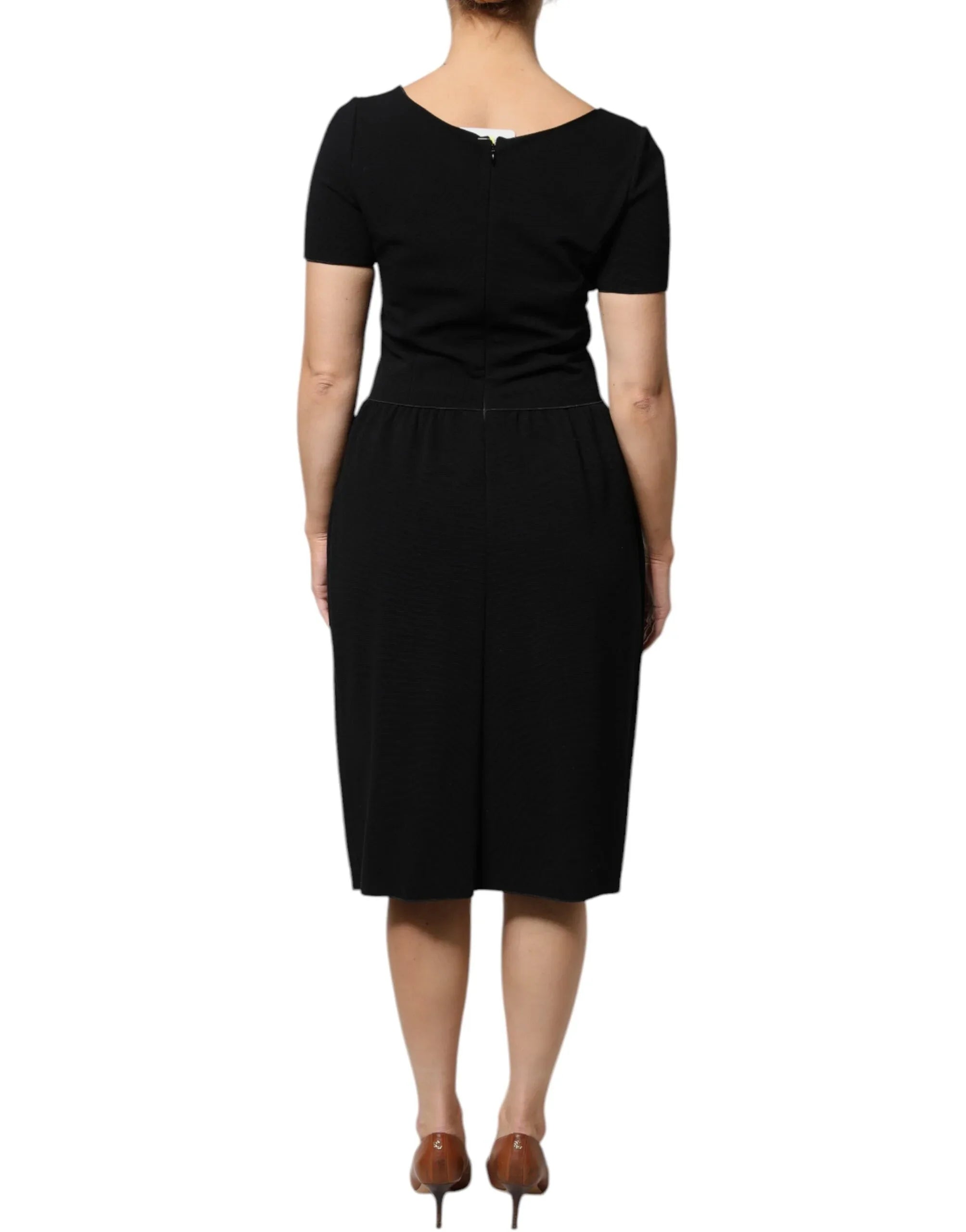 Emporio Armani Black Viscose Short Sleeves Sheath Midi Dress - Zeiniez