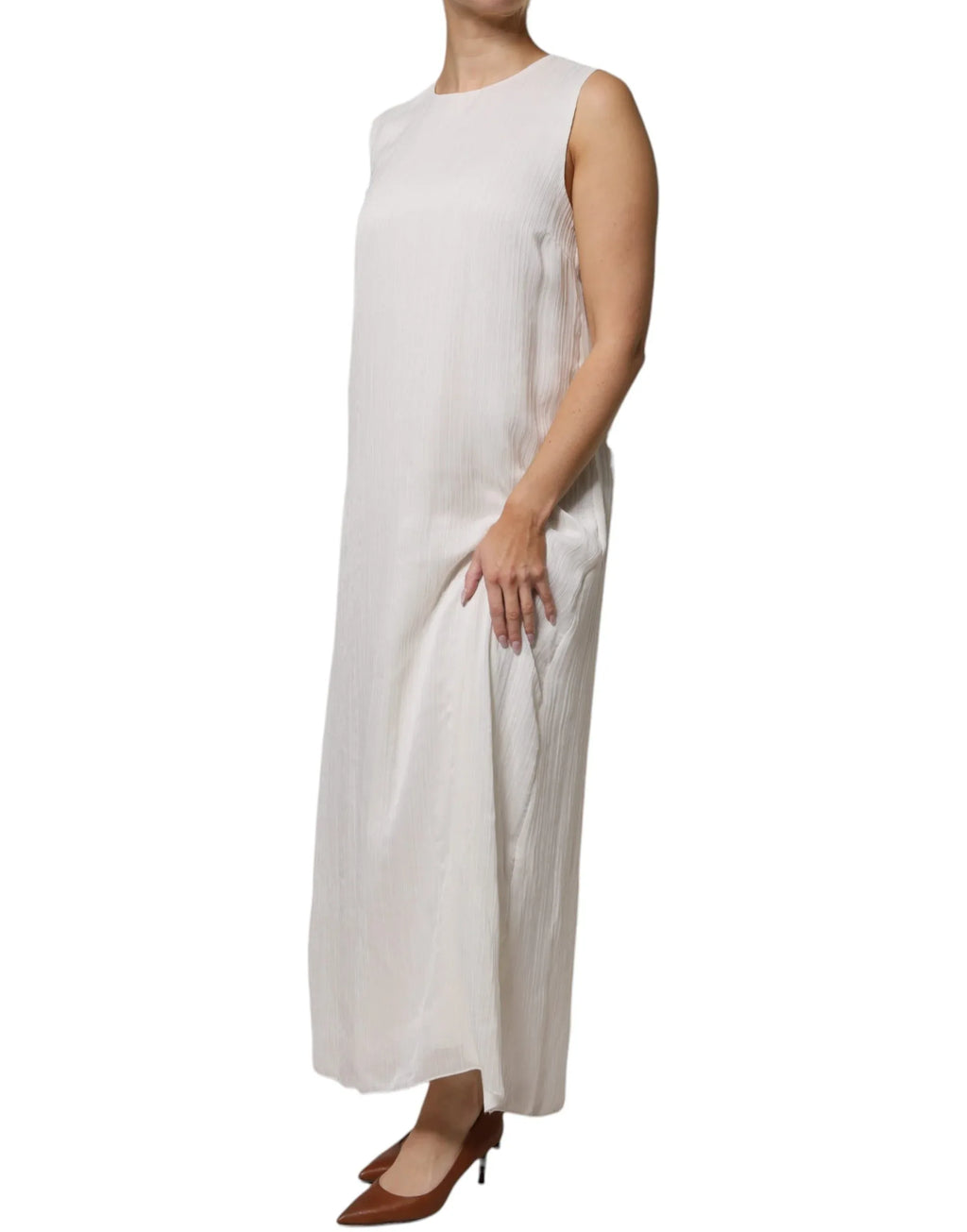 Peserico White Sleeveless Round Neck Shift Long Maxi Dress - Zeiniez