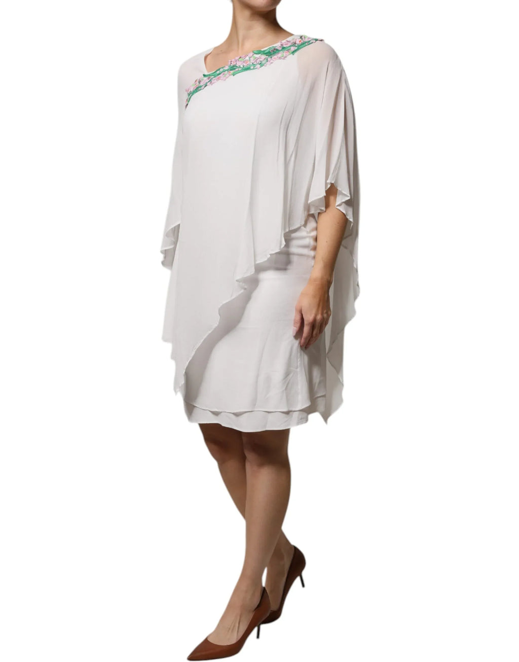 Blumarine White Floral Embroidery Viscose Chiffon Shift Dress - Zeiniez