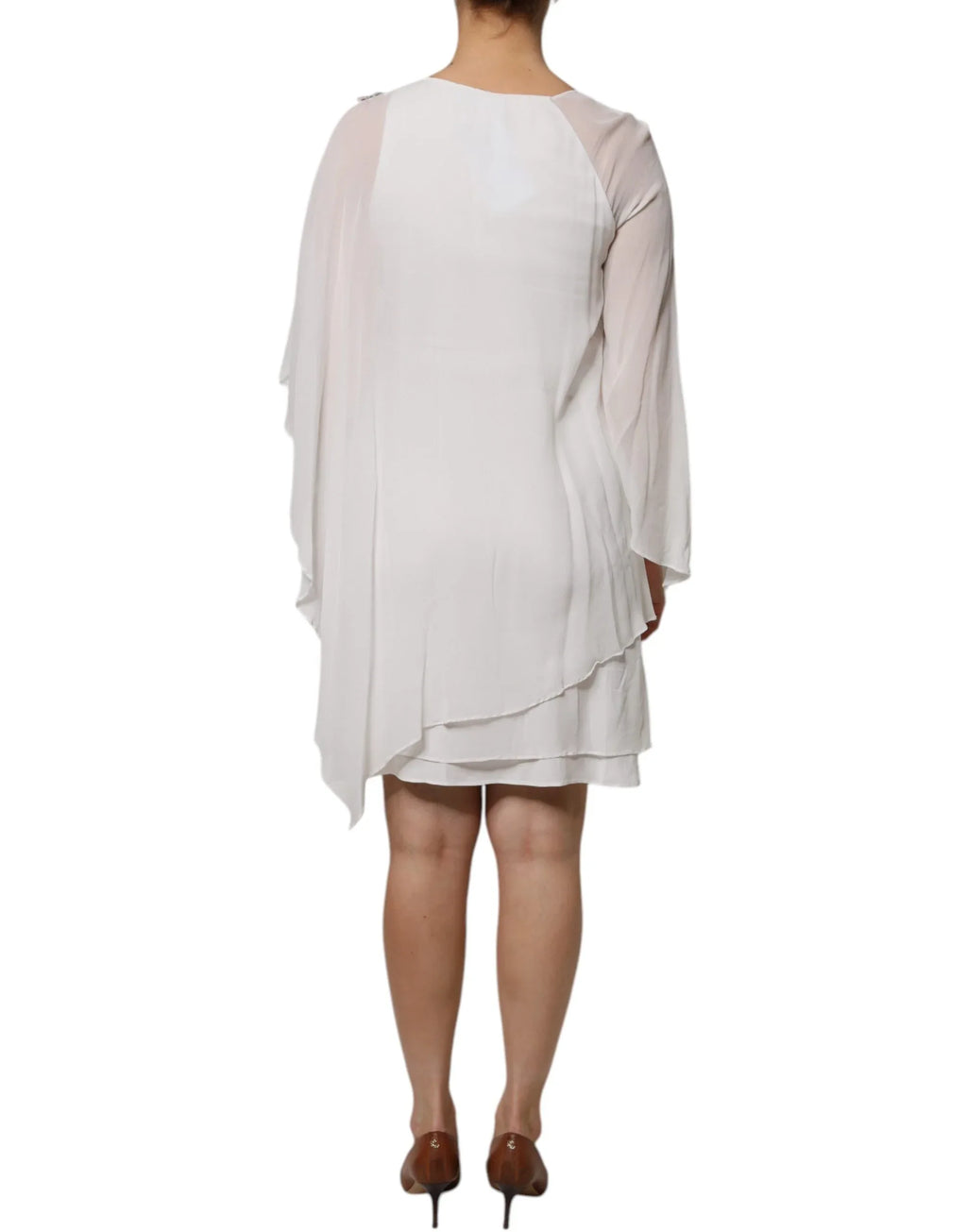 Blumarine White Floral Embroidery Viscose Chiffon Shift Dress - Zeiniez