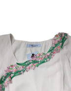 Blumarine White Floral Embroidery Viscose Chiffon Shift Dress - Zeiniez