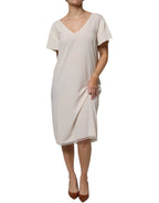 Peserico Off White Short Sleeves V-neck Shift Midi Dress - Zeiniez
