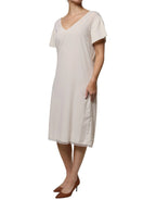 Peserico Off White Short Sleeves V-neck Shift Midi Dress - Zeiniez
