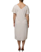 Peserico Off White Short Sleeves V-neck Shift Midi Dress - Zeiniez