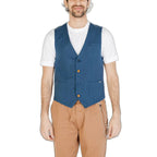 Gianni Lupo Blue Cotton Waistcoat - Zeiniez