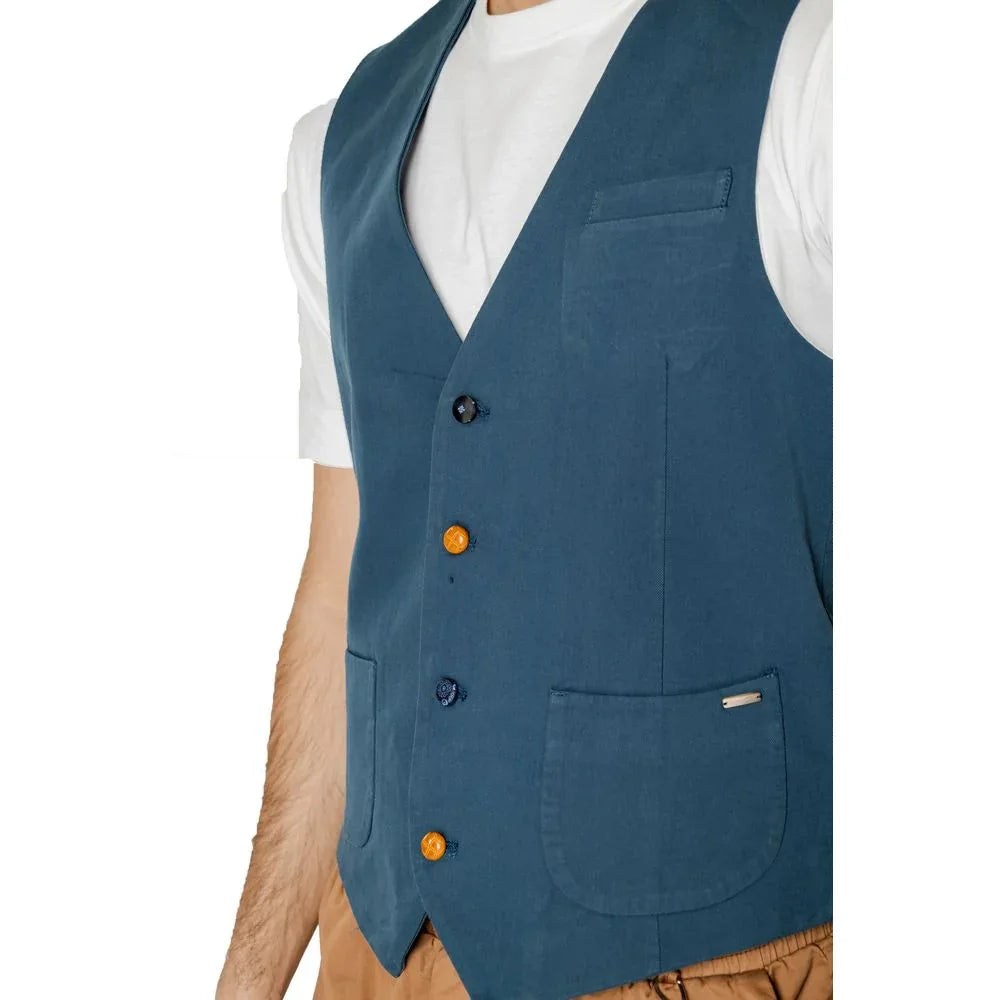 Gianni Lupo Blue Cotton Waistcoat - Zeiniez