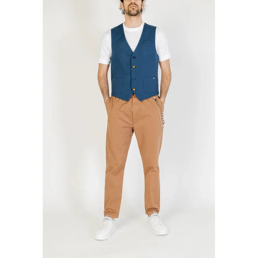 Gianni Lupo Blue Cotton Waistcoat - Zeiniez