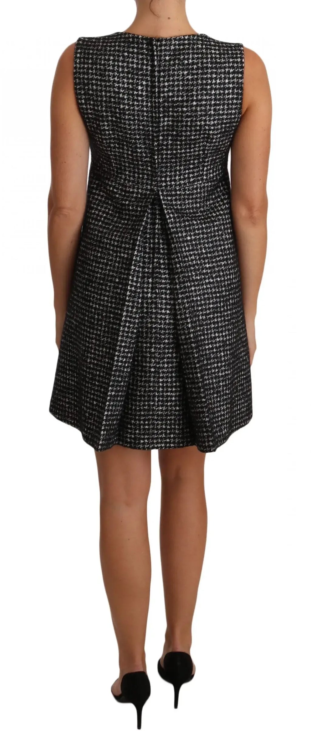 Dolce & Gabbana Gray Houndstooth Floral Appliqué Shift Mini Dress - Zeiniez