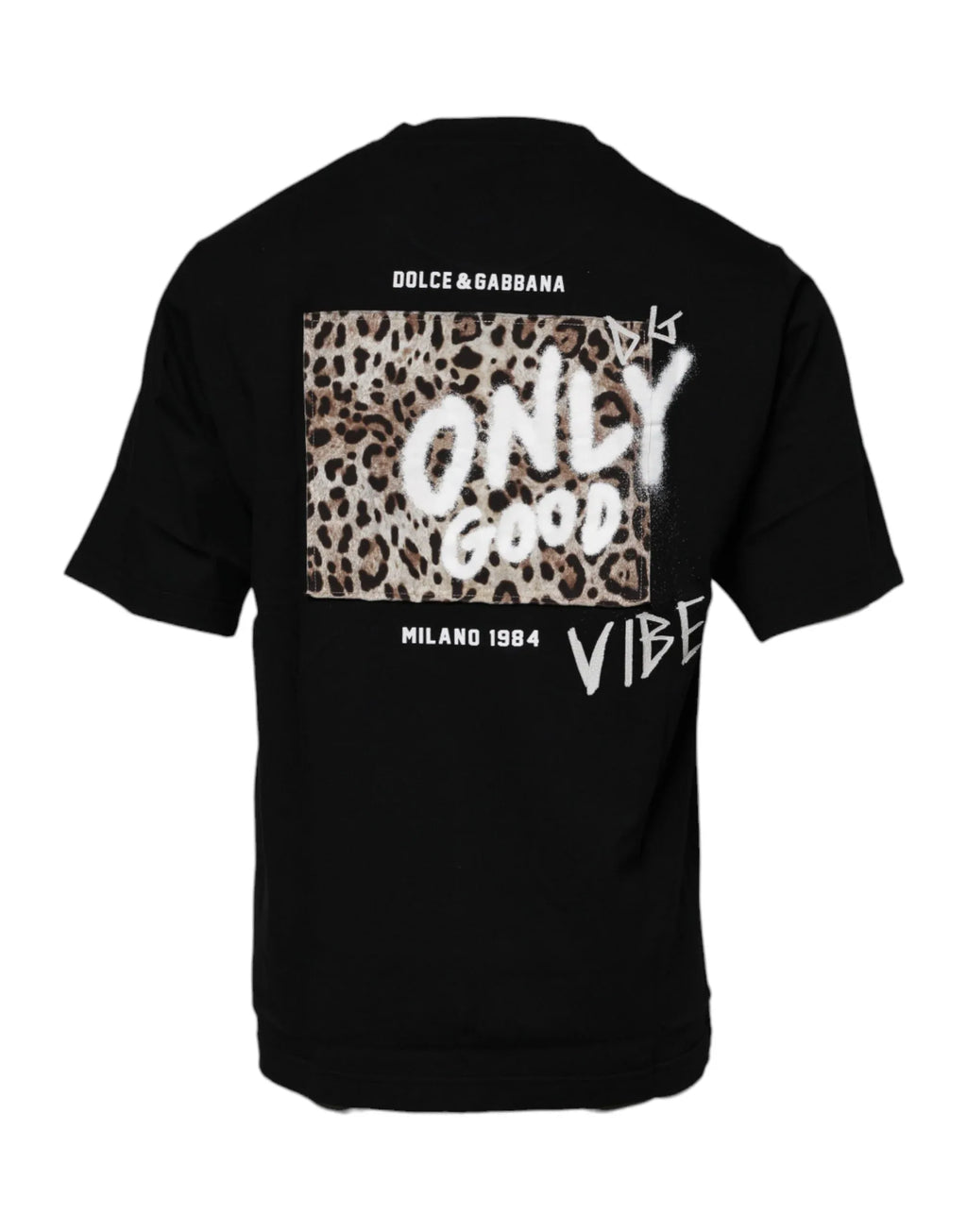 Dolce & Gabbana Black Amore Leopard Cotton Crew Neck T-shirt - Zeiniez