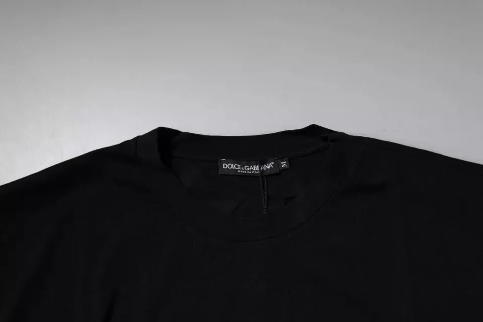 Dolce & Gabbana Black Amore Leopard Cotton Crew Neck T-shirt - Zeiniez