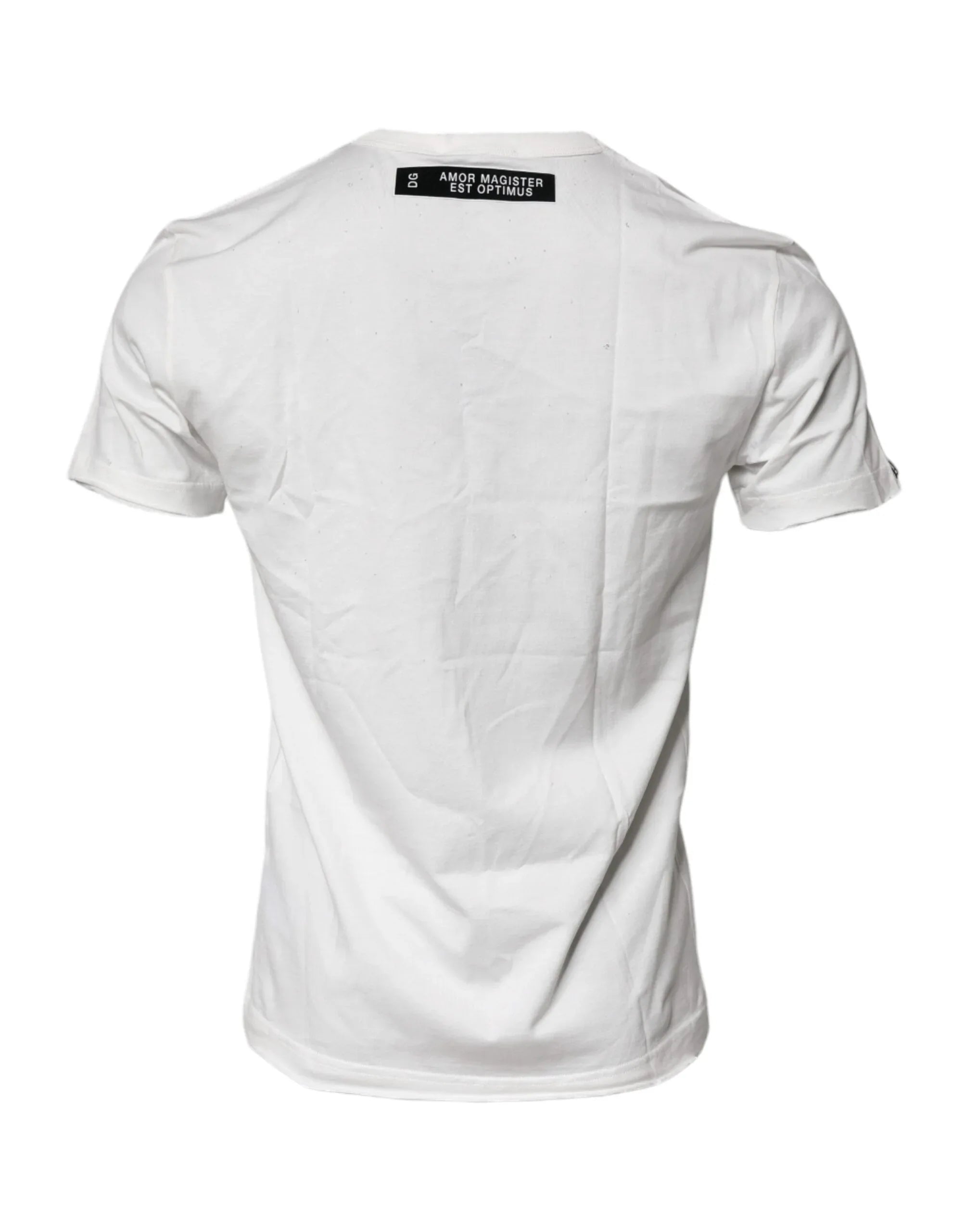 Dolce & Gabbana White Graphic Print Cotton Crew Neck T-shirt - Zeiniez