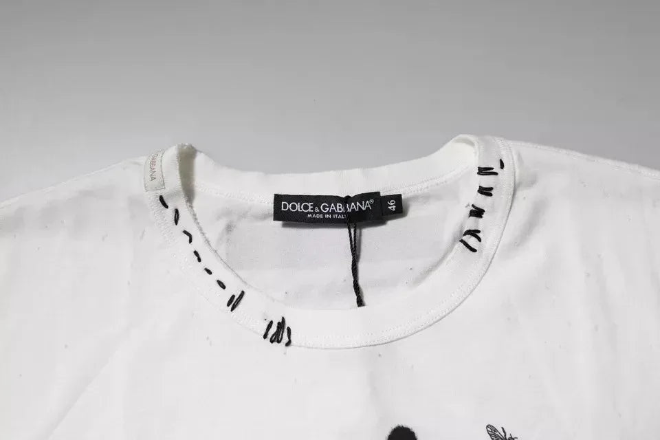 Dolce & Gabbana White Graphic Print Cotton Crew Neck T-shirt - Zeiniez
